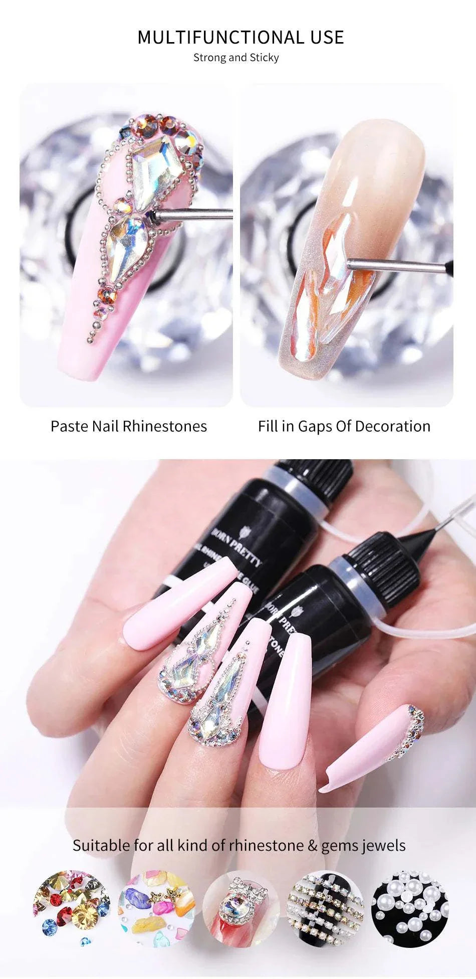 BORN PRETTY 10g Gel Nail Glue for rhinestones and 3D nail art with strong adhesive and no wipe formula