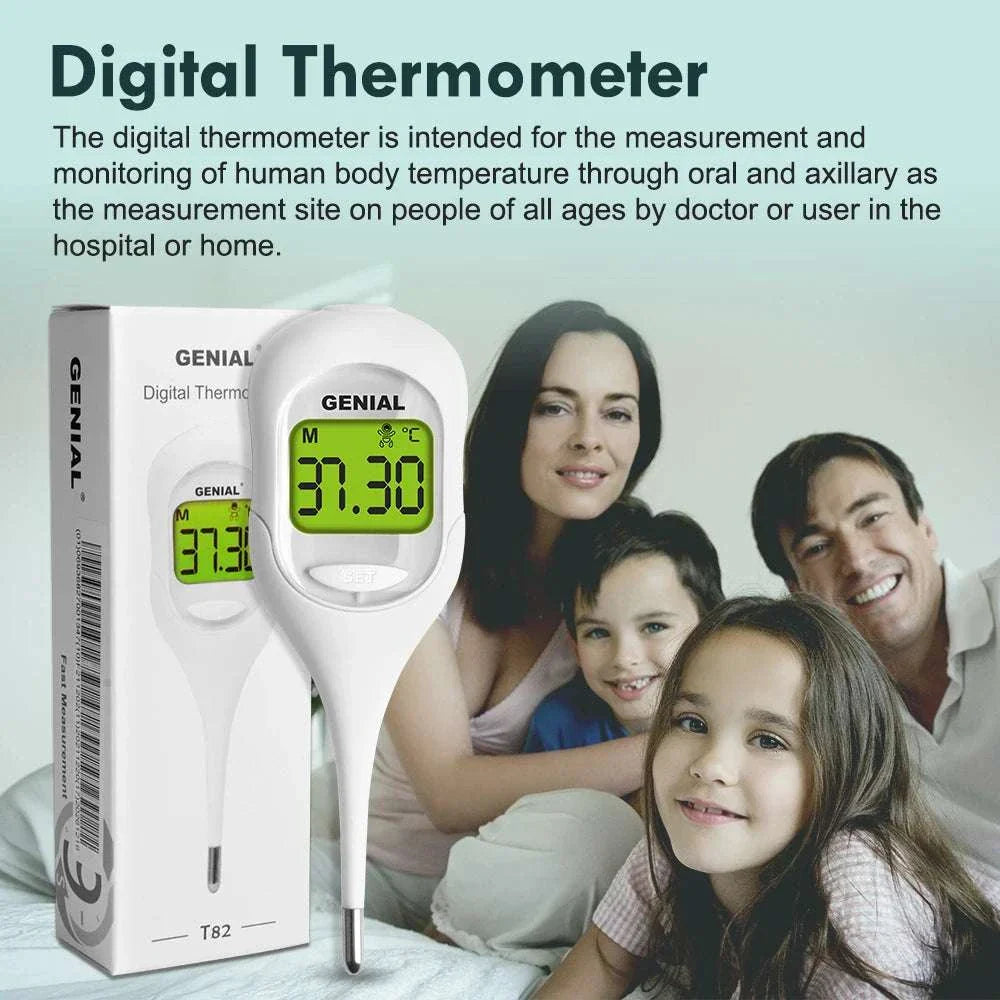 8-Second digital oral thermometer with fast reading, LCD display, fever alert, and suitable for all ages including babies and adults