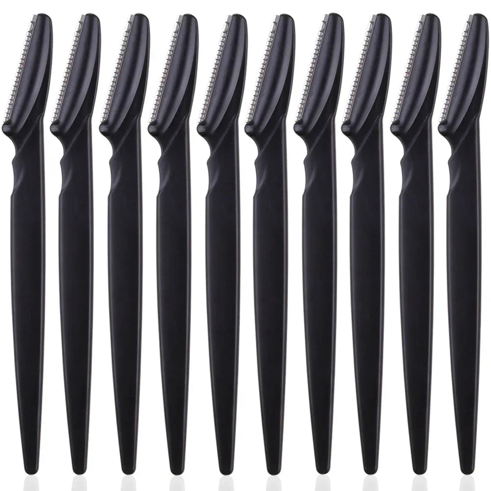Set of 10 black eyebrow trimmers and face shavers with precision blades for gentle hair removal