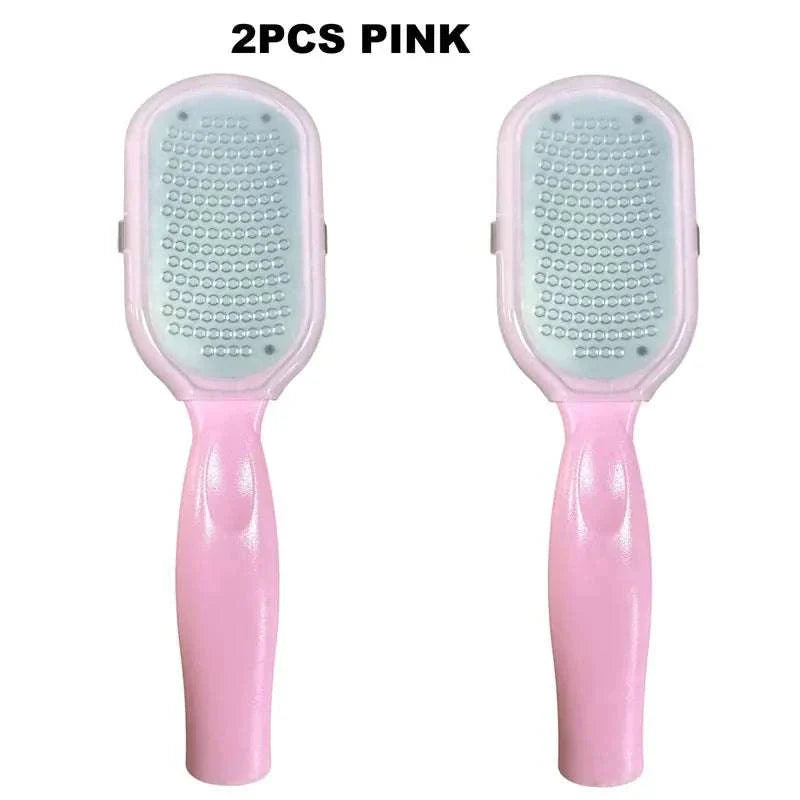 Two pink Foot File Professional Rasp callus removers with ergonomic handles.