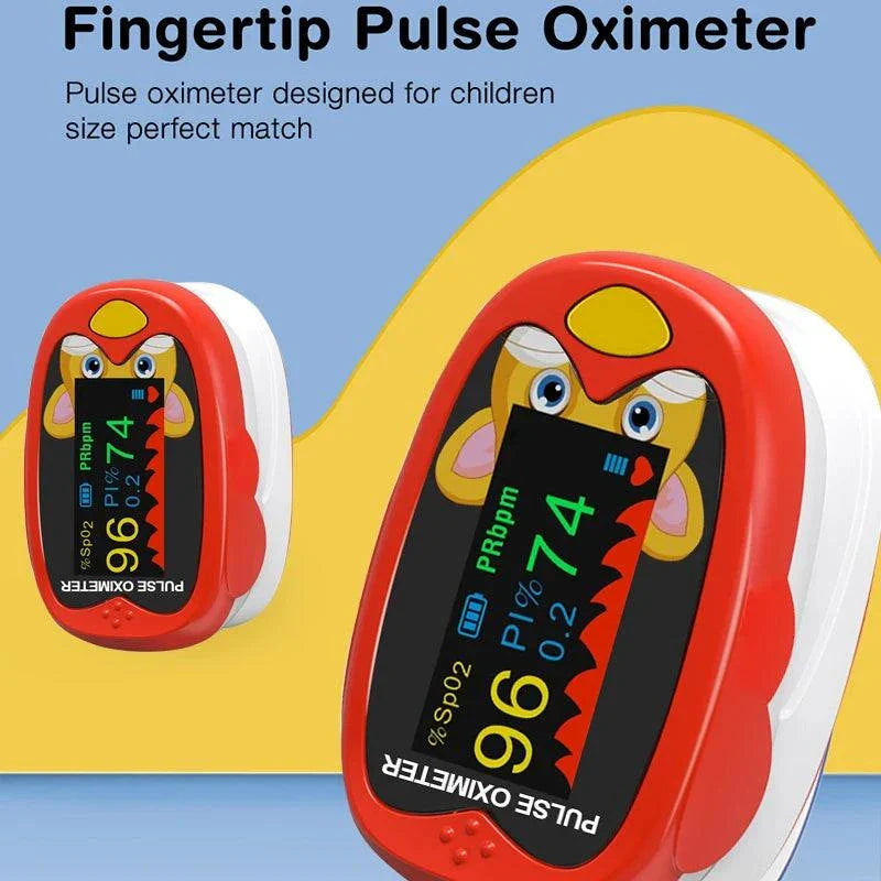 Children's pediatric pulse oximeter with colorful LED screen and kid-friendly design
