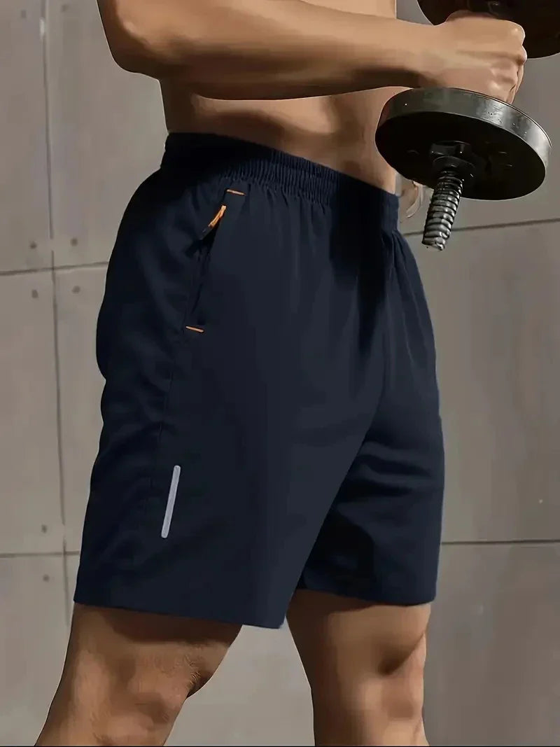 Men’s breathable sports shorts in black with elastic waistband for workout and casual wear