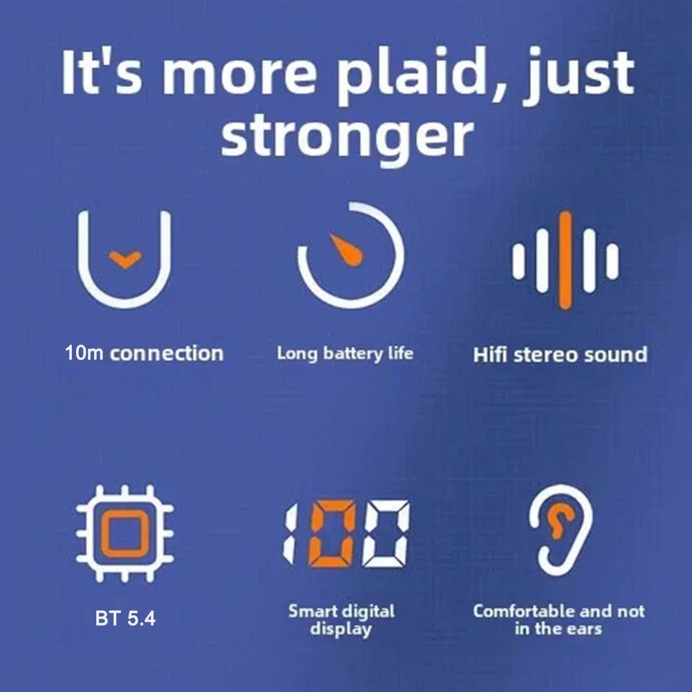 180° Wireless Headphone with Bluetooth 5.4, long battery life, noise-canceling mic, digital display, rotatable earhook, and sweat-resistant design
