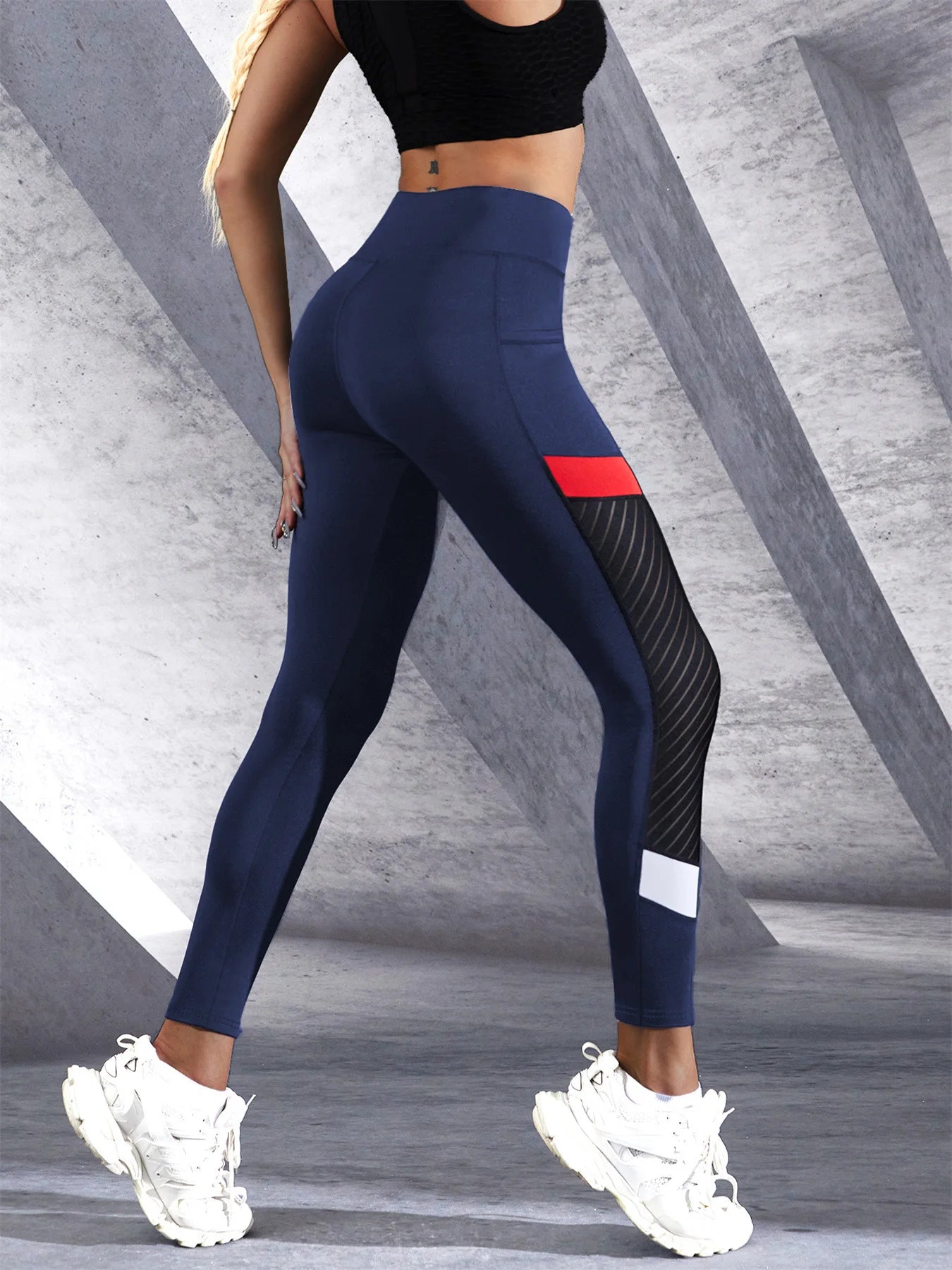 Mesh High Waist Yoga Pants with Side Pockets: