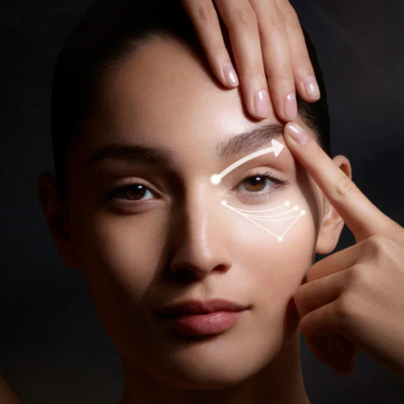 24K Gold Hyaluronic Acid eye cream application for brightening and anti-aging under eyes