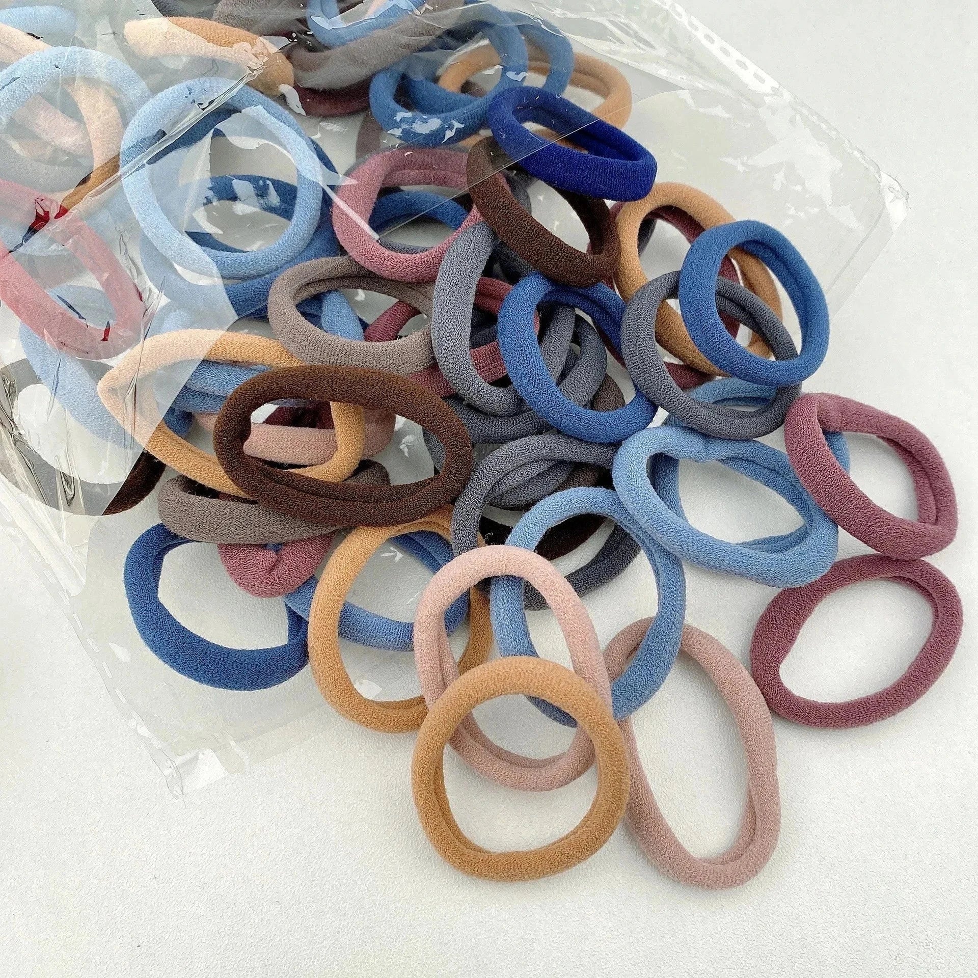 50PCS candy color nylon scrunchie set with soft, stretchy hair ties in vibrant colors