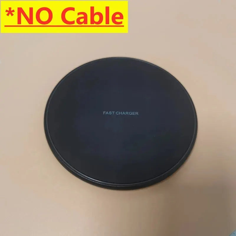 30W wireless charger pad with fast charging, no cable needed, sleek black design for universal device compatibility