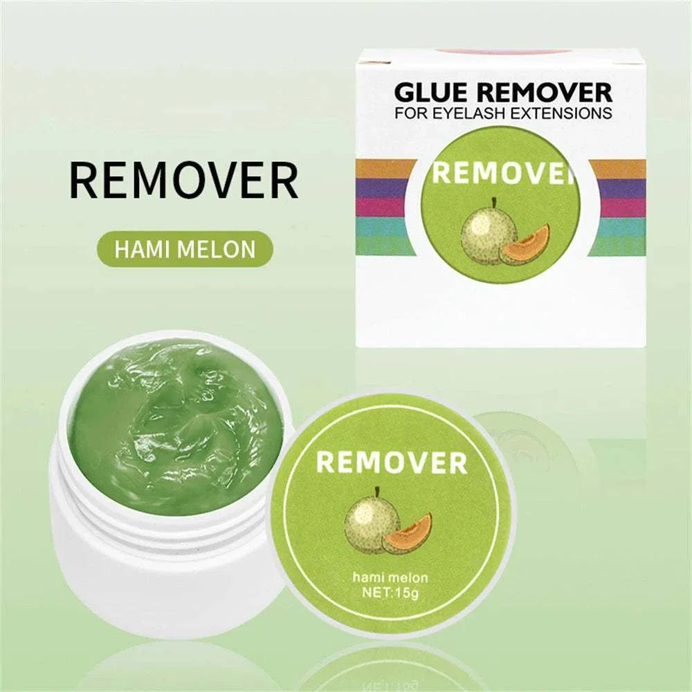 Green Hami melon eyelash glue remover cream in 15g jar with box for safe and gentle lash extension adhesive removal
