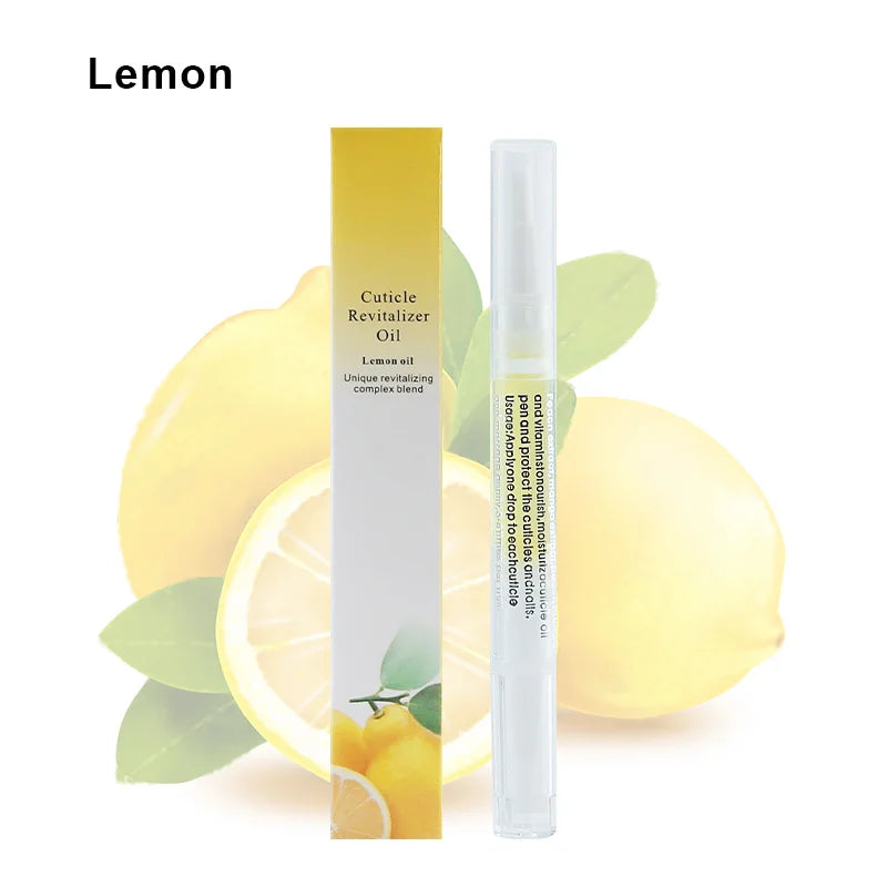 40PCS Cuticle Oil Pen Set lemon scent nourishing and moisturizing nail care pen with packaging and lemon background