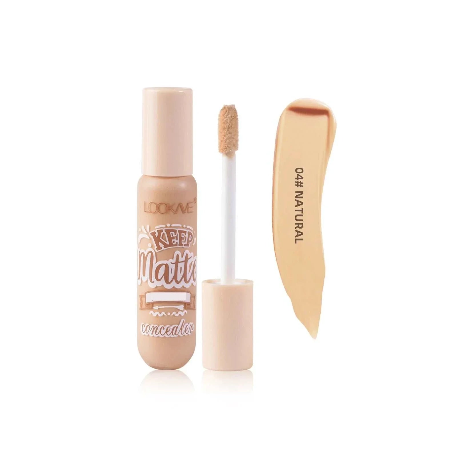 Liquid Concealer Stick foundation cream in natural shade with applicator wand and swatch of creamy texture
