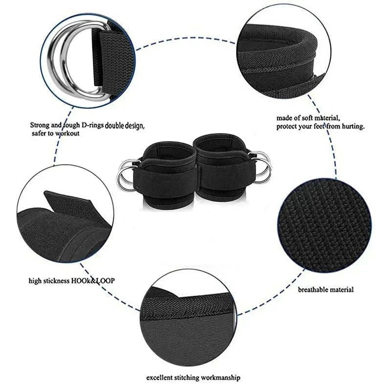 2PCS adjustable ankle straps with double D-rings, soft padded, breathable, durable hook and loop for resistance training
