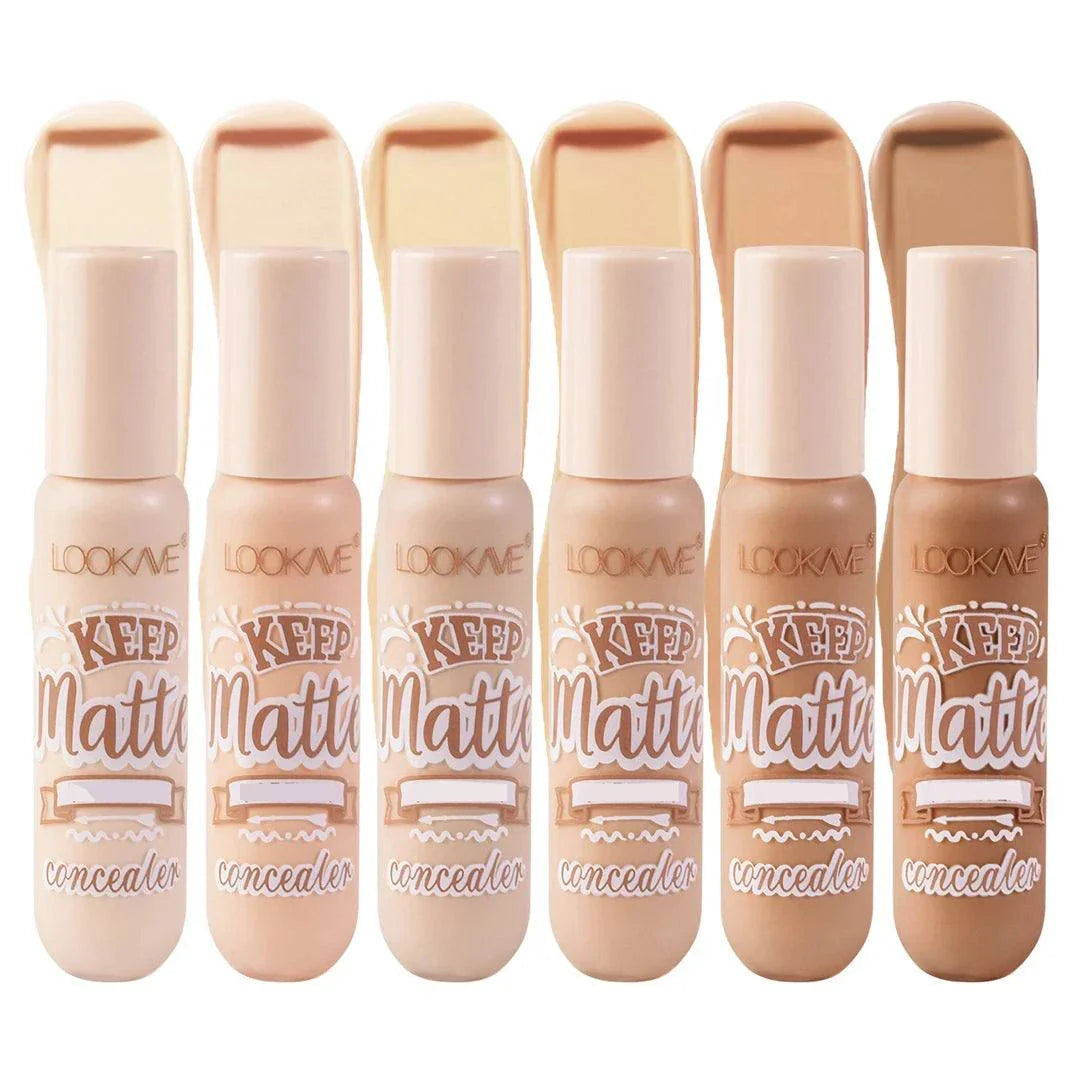 Set of six liquid concealer sticks in varying shades with a natural matte finish for full coverage and moisturizing wear.