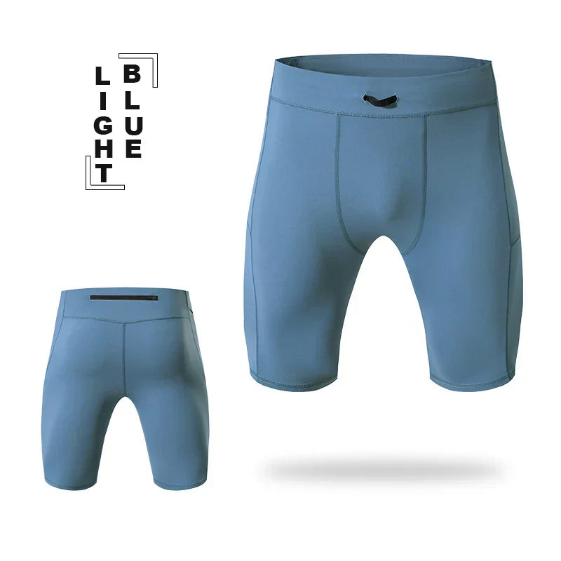 Light blue compression shorts for men with quick-dry, breathable, flexible fabric and athletic fit