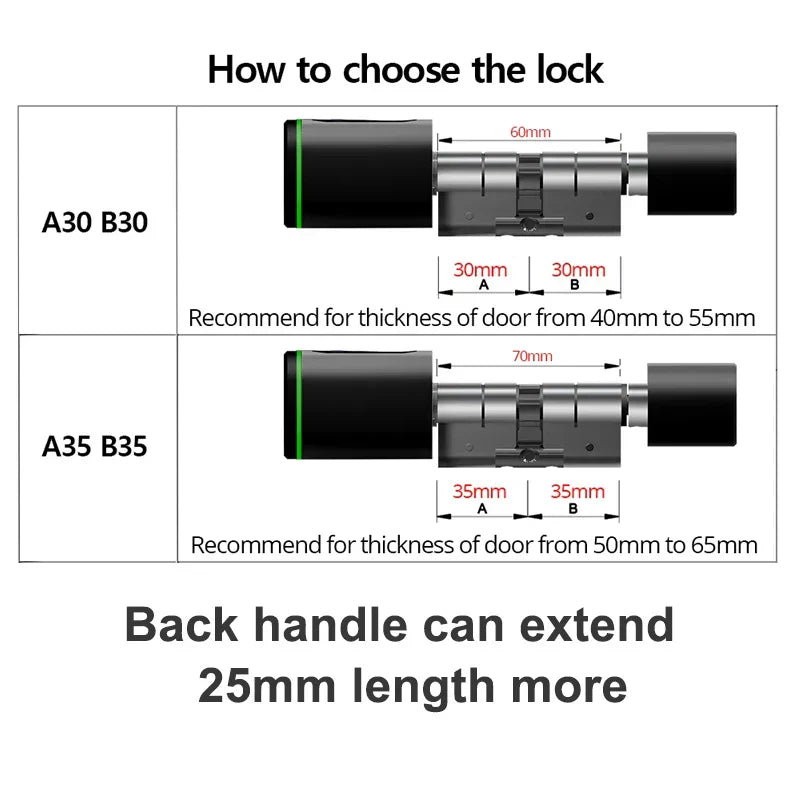 AYKUBE V1 Smart Cylinder Lock with fingerprint, IC card, password, and Tuya BLE app unlocking for standard cylinder doors.