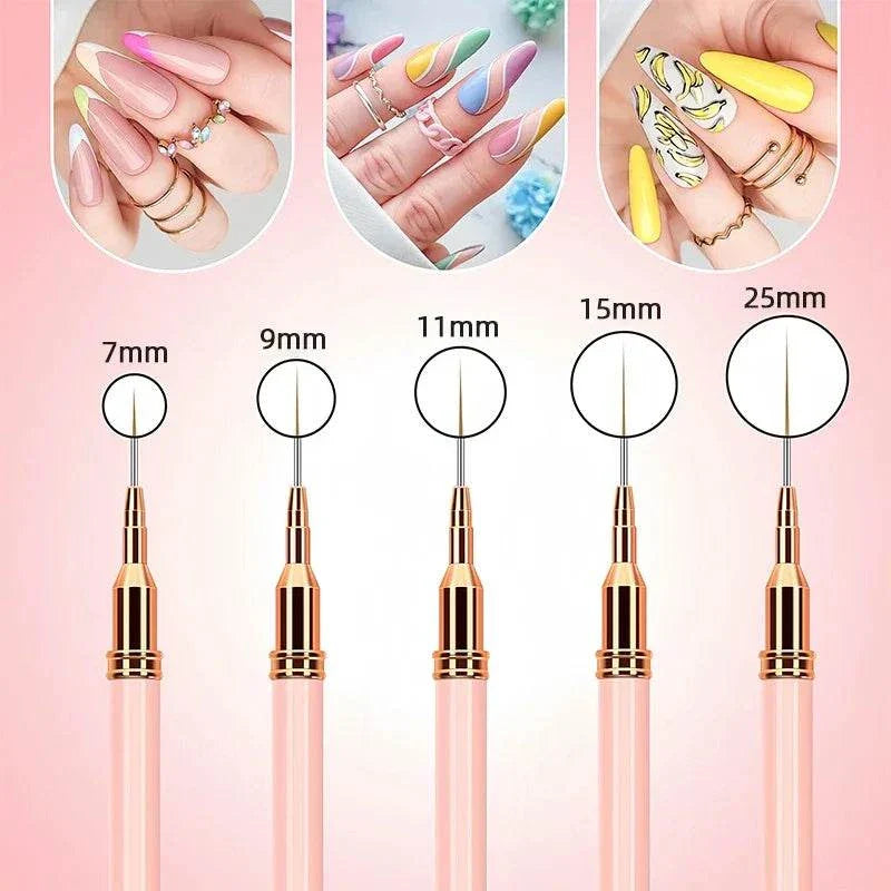 5pcs Nail Liner Brush Set with 7mm to 25mm thin, precise brushes for detailed nail art designs