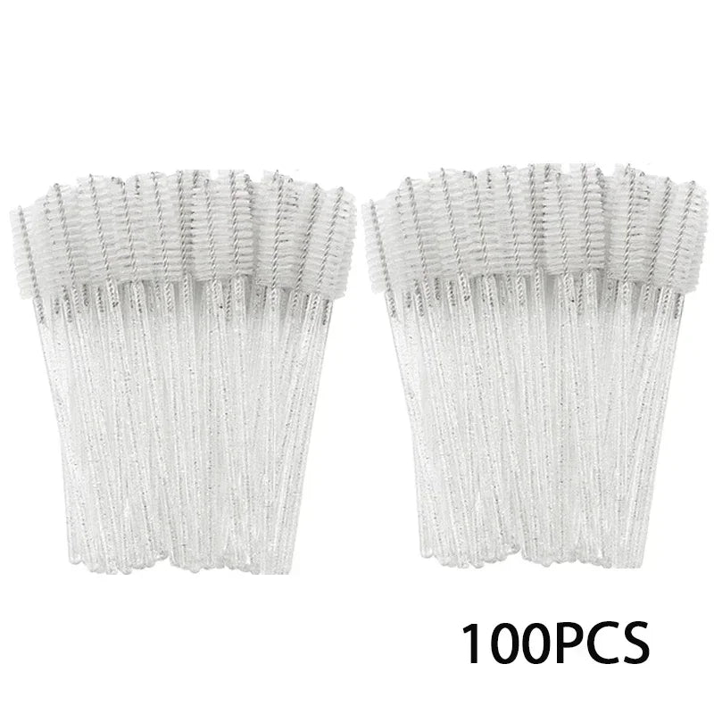 100 disposable mascara and eyebrow brushes set with soft spiral bristles for hygienic lash and brow grooming