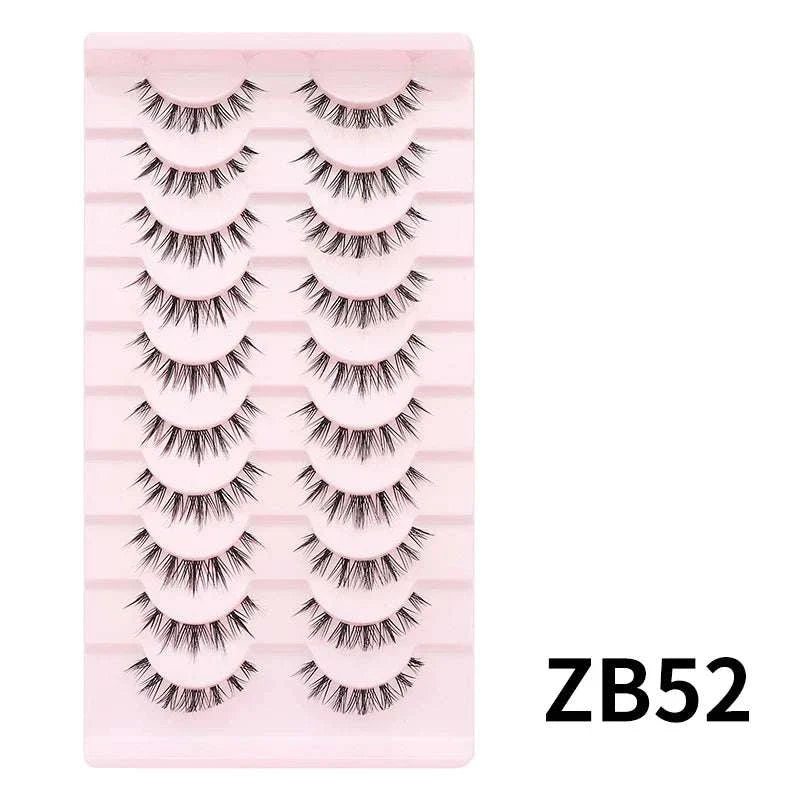 10 pairs of Natural Manga Full Strip Lashes in bulk, anime-inspired, lightweight and reusable fake eyelashes for bold and natural volume.
