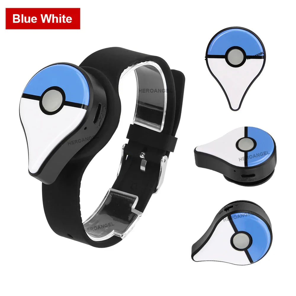 Blue and white Auto Catch Powermon Go Plus smart Bluetooth wristband for automatic Pokémon catching and PokéStop spinning