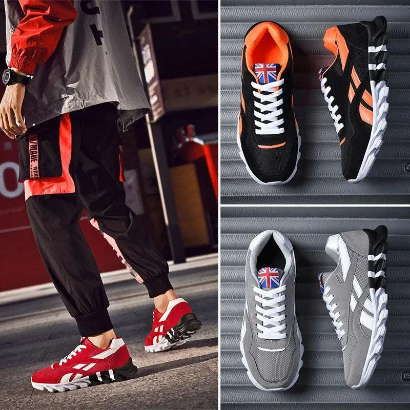 2025 new men's and women's running shoes in black orange and gray white breathable lightweight anti-slip design