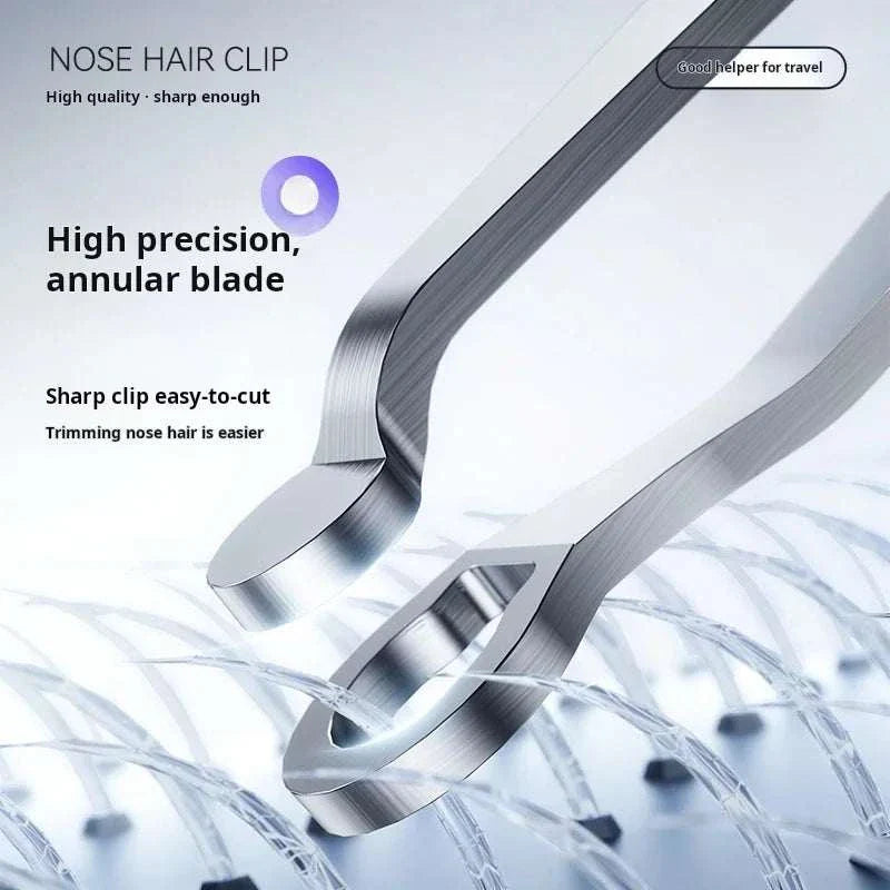 Stainless steel manual nose hair trimmer with high precision annular blade and sharp clip, travel-friendly grooming tool