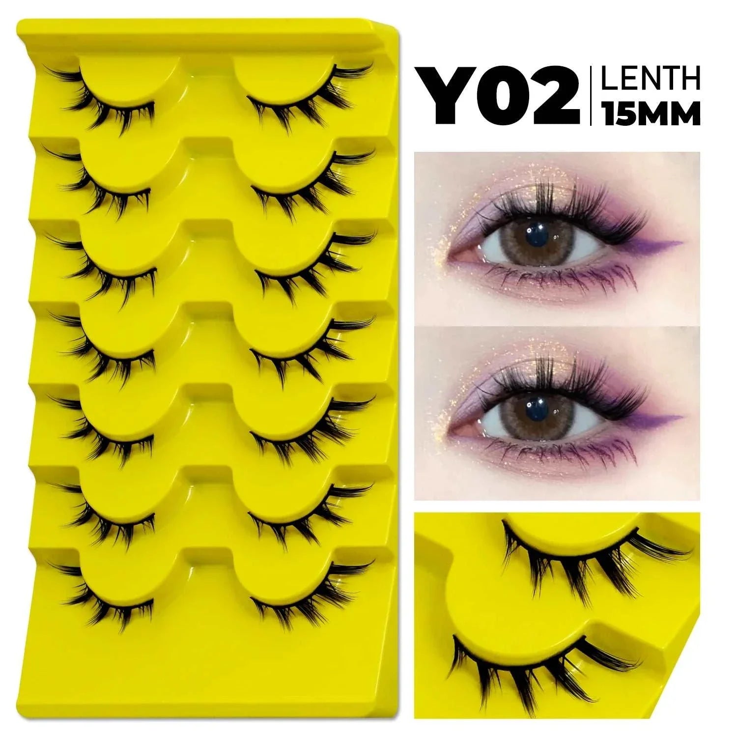GROINNEYA Cat Eye Lashes 15mm length 5 pairs 3D faux mink natural volumizing false eyelashes for cosplay and daily wear