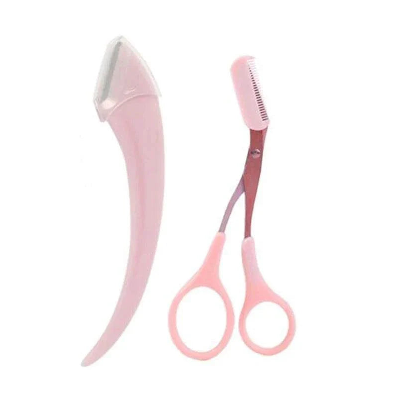 Karsyngirl Eyebrow Trimming Knife Set with precision blade and comb scissors in pink for grooming and shaping eyebrows