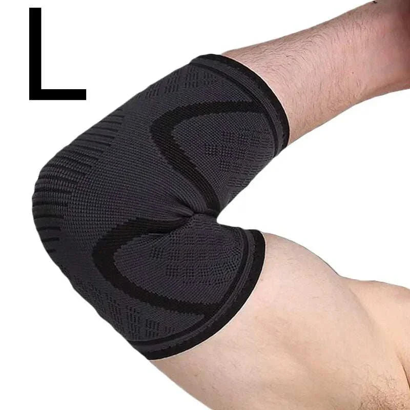 Black elastic elbow support sleeve for joint stability and injury prevention during sports and fitness activities