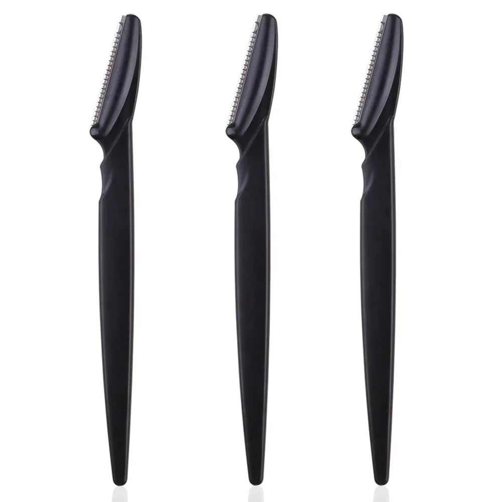 Set of three black eyebrow trimmers and face shavers with precision blades for gentle hair removal