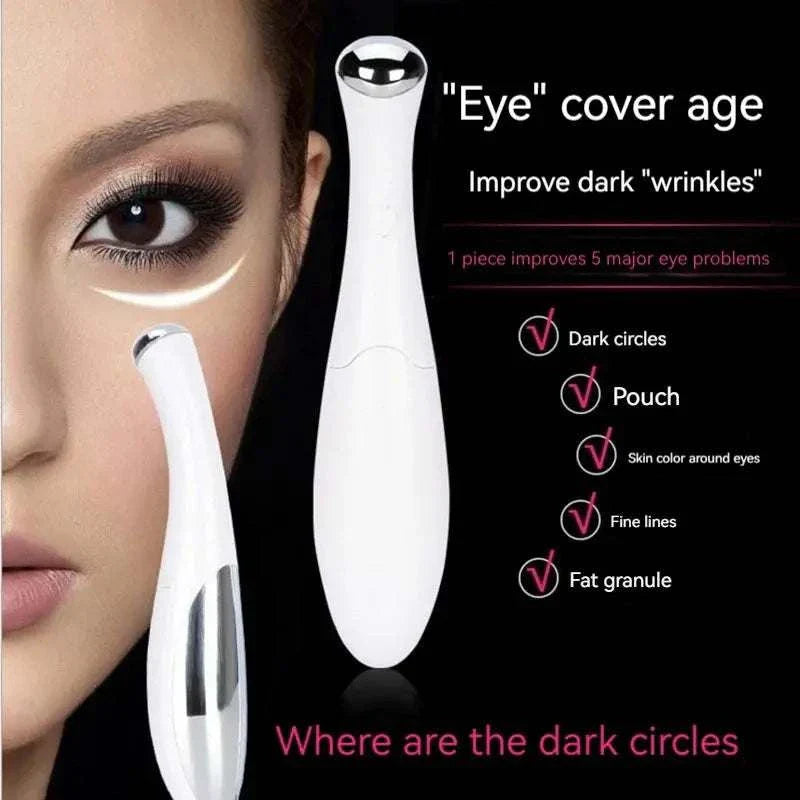 Home electric eye massage device designed to reduce dark circles, puffiness, fine lines, and improve skin around eyes with gentle vibration and warmth.
