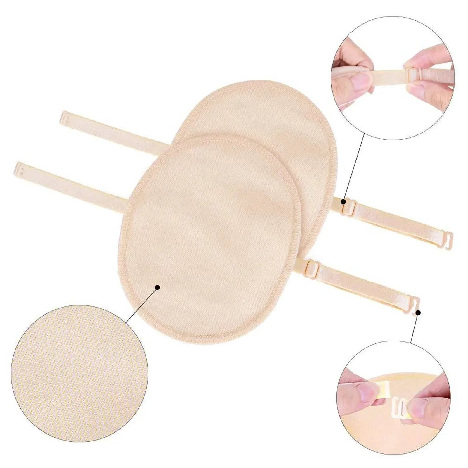 Reusable cotton underarm sweat pads with adjustable elastic straps, breathable and comfortable for daily use.