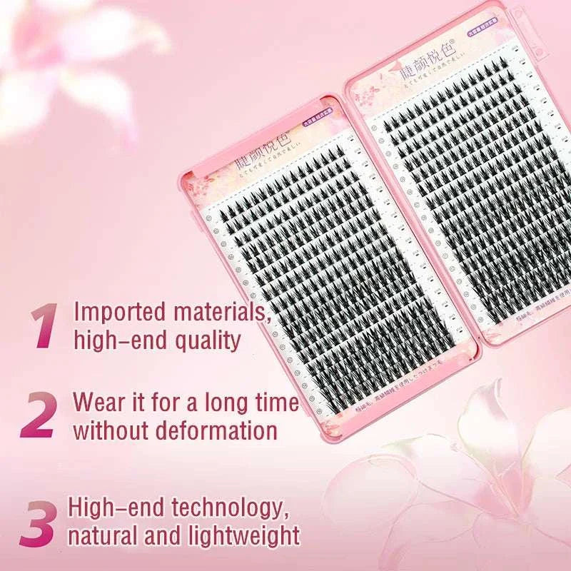 Flowerknow Eyelash Extension Book with 32 rows of high-quality, lightweight individual cluster lashes in a stylish pink case for professional and personal use