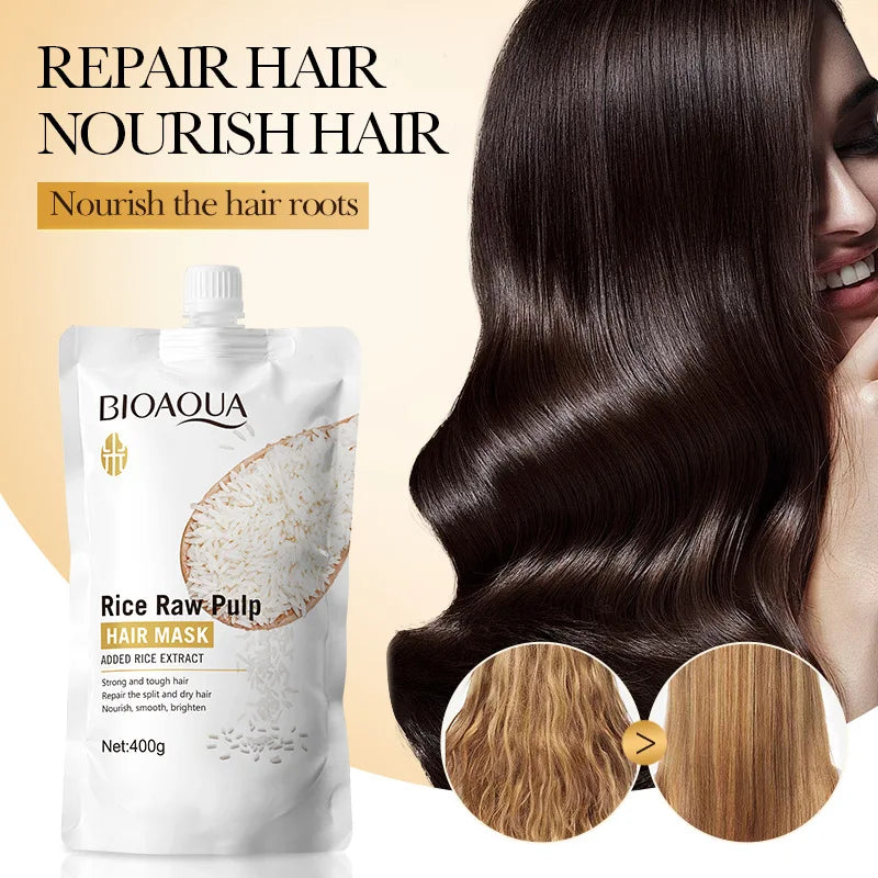 Magical Keratin Hair Mask with rice extract repairing and nourishing damaged, frizzy hair for smooth, shiny results