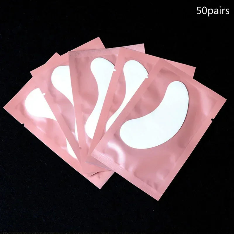 50 pairs eyelash gel patches in pink packaging for lash extension and eye care