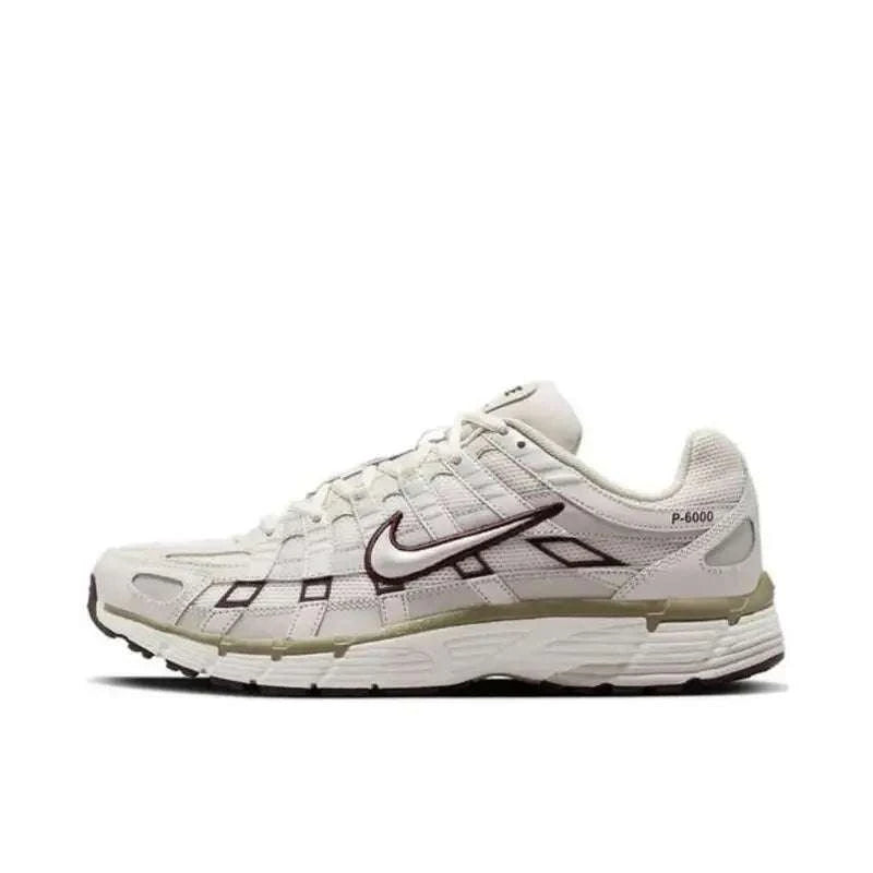 Nike P-6000 Unisex vintage-inspired white and beige casual running sneakers with breathable mesh upper and cushioned midsole