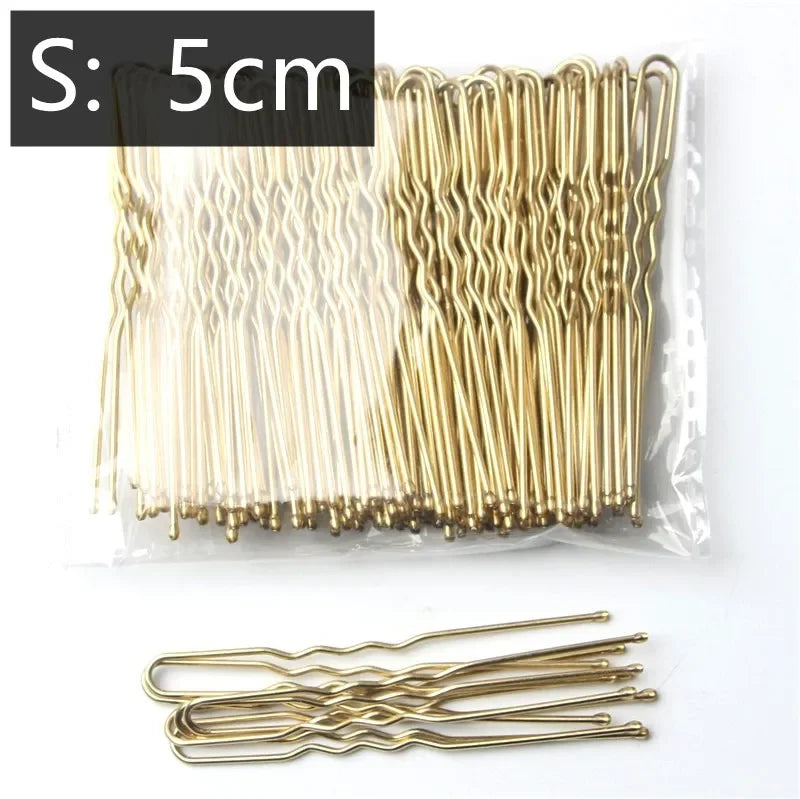 50Pcs U-Shaped Metal Hair Pins 5cm gold waved secure grip styling pins