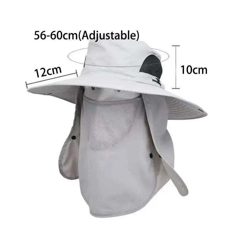 Breathable sunshade cap with wide brim, adjustable fit, neck flap, and mesh ventilation for sun protection and outdoor activities
