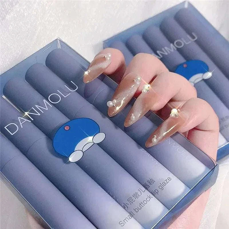 Matte Lipstick Set 5 vibrant shades in sleek blue packaging with elegant long-lasting waterproof formula