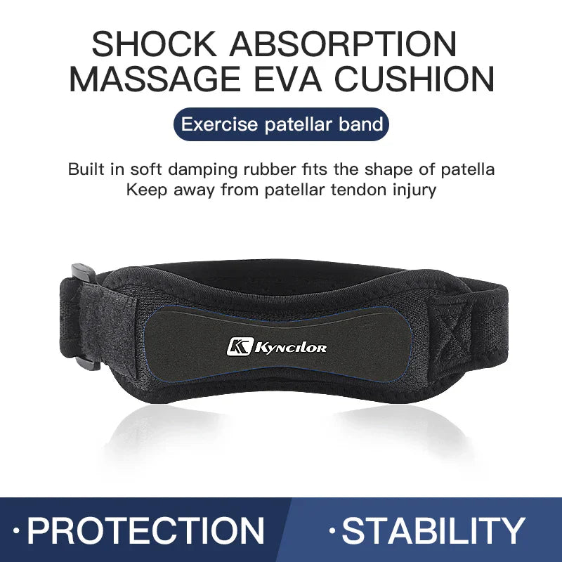 Adjustable silica gel knee tendon strap with shock absorption and EVA cushion for patellar support and injury prevention