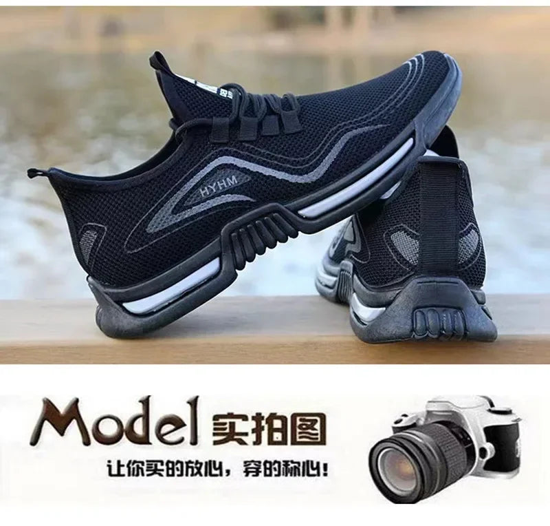 Black men shoes slip on fashion sneakers with breathable mesh upper and lightweight sole for running and casual wear