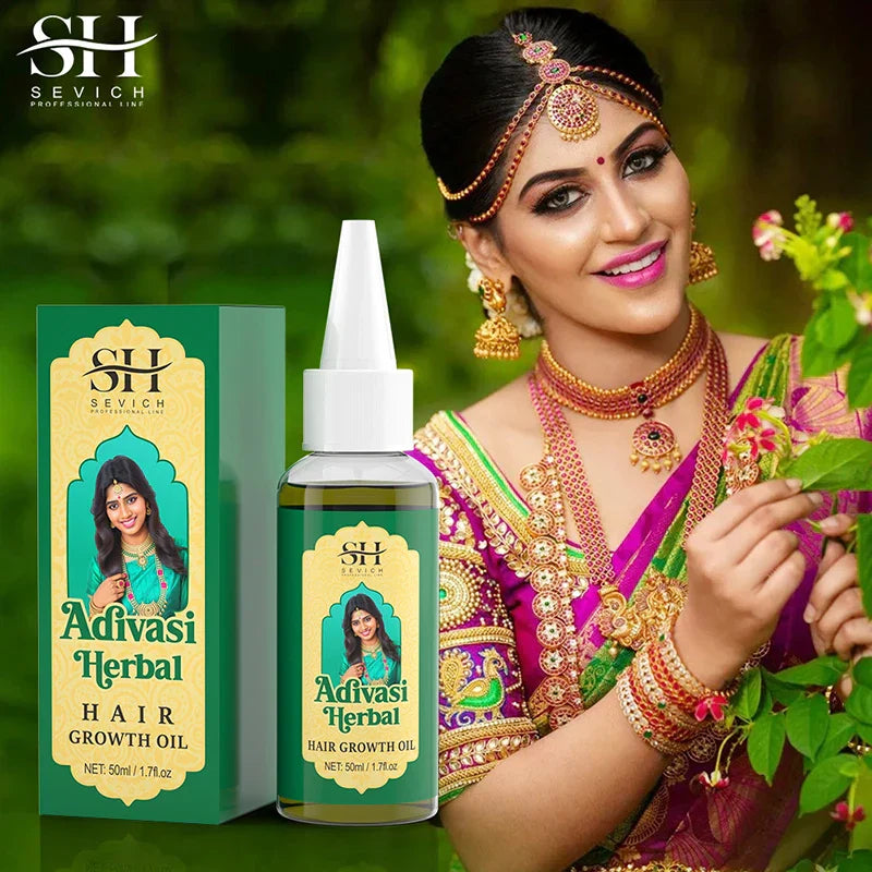 Ayurvedic Hair Growth Oil with organic Adivasi herbs for faster regrowth and thicker, shinier hair