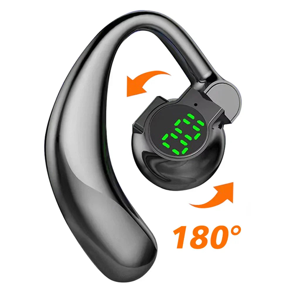 180° Wireless Headphone with rotatable earhook, Bluetooth 5.4, noise-canceling mic, digital battery display, and ergonomic single-ear design