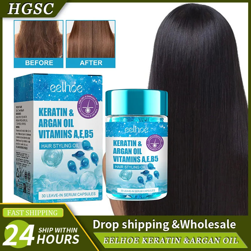 Magic Hair Vitamin Capsules with keratin and argan oil for smooth, shiny hair restoration