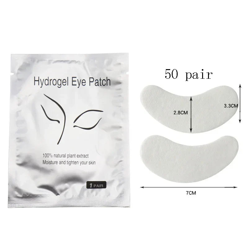 Eyelash extension gel eye pads hydrogel under-eye patches for lash protection and hydration, 50 pairs with ergonomic shape