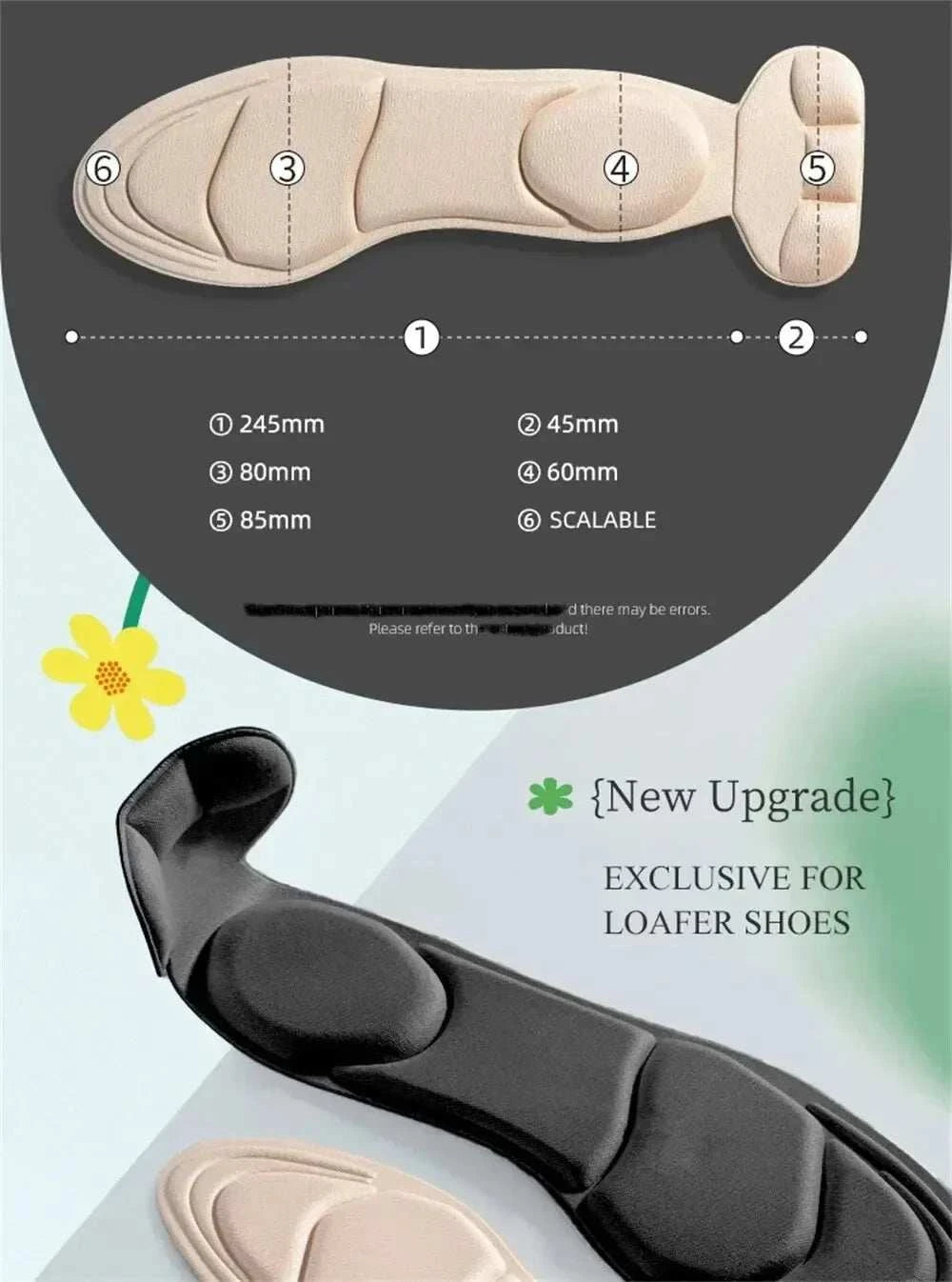 Memory foam high-heel insoles with cushioning, anti-slip grip, heel and arch support, and cut-to-fit design for women's shoes.