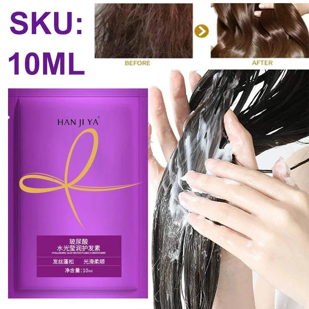 Purple Repair Hair Mask sachet with hand applying cream to hair for deep nourishment and repair.