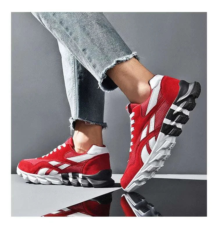 2025 new men's and women's red running shoes with breathable mesh and anti-slip sole