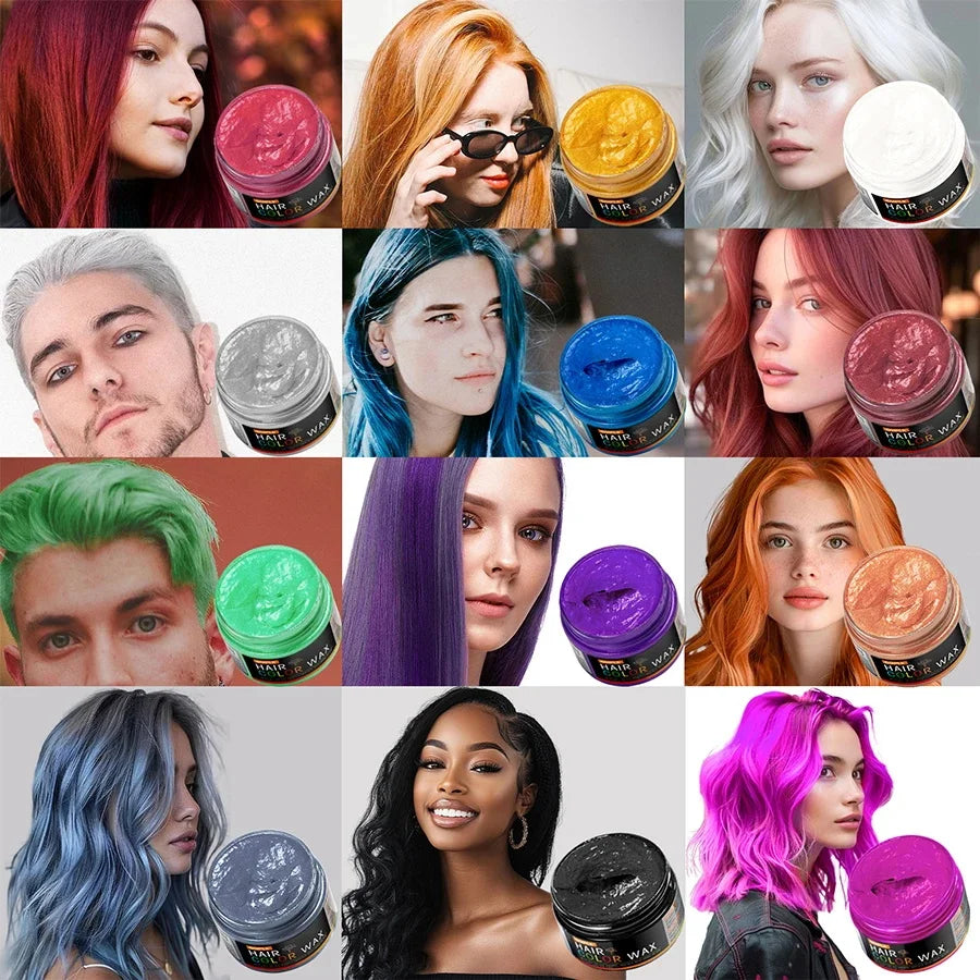 GOIPLE Hair Colour Wax vibrant temporary hair color cream in multiple shades on diverse hairstyles and skin tones