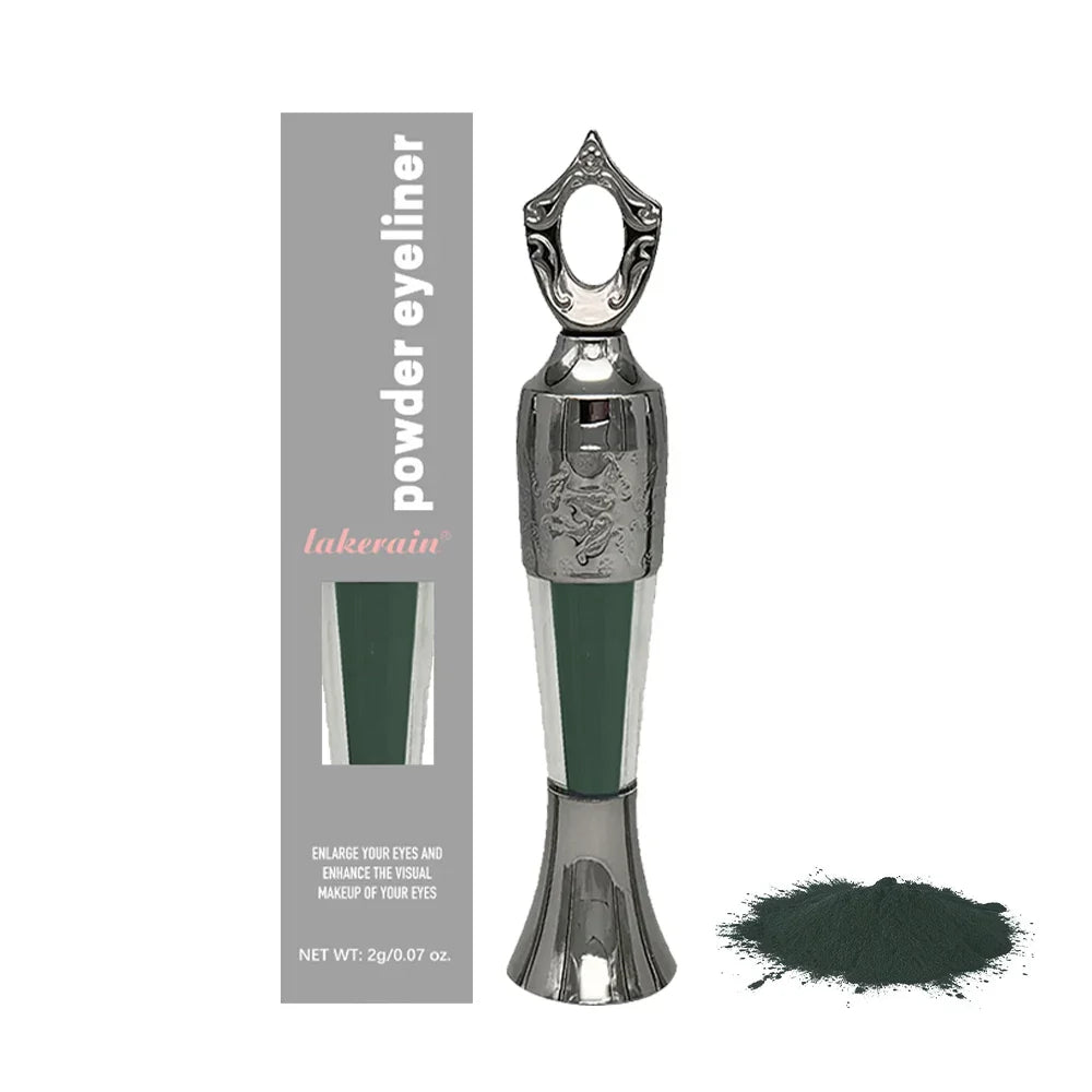 4-Colors Etro Bottle Powder Eyeliner in green with unique silver bottle applicator and loose mineral powder pile