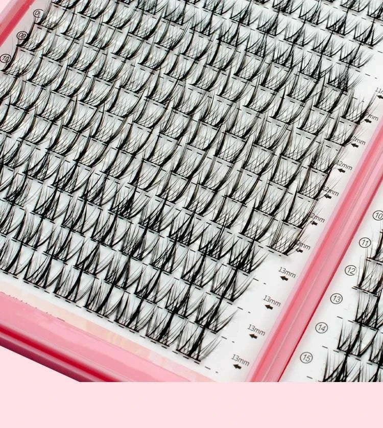 Flowerknow Eyelash Extension Book with 32 rows of individual lightweight cluster lashes in a pink case for professional and personal use