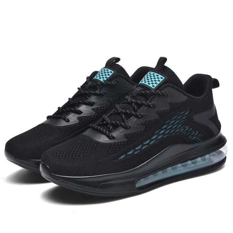 Black breathable unisex sneaker with vulcanized rubber sole and cushioned air cushion design